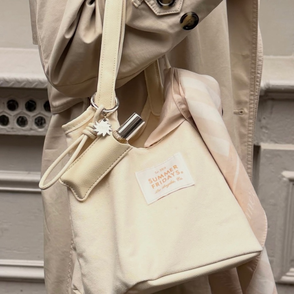 Summer Fridays Sunlit tote bag, scarf, keychain